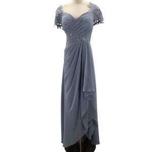 Formal Lace Sleeve Maxi Dress in Soft Blue